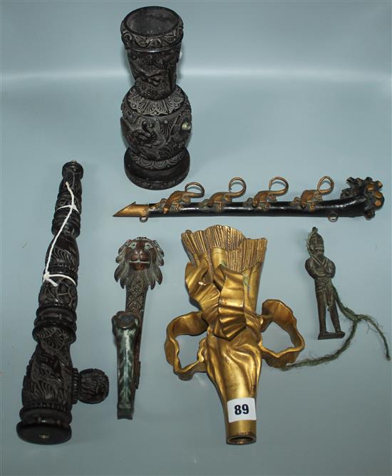Gilt bronze torch holder, bronze hook, water pipe etc